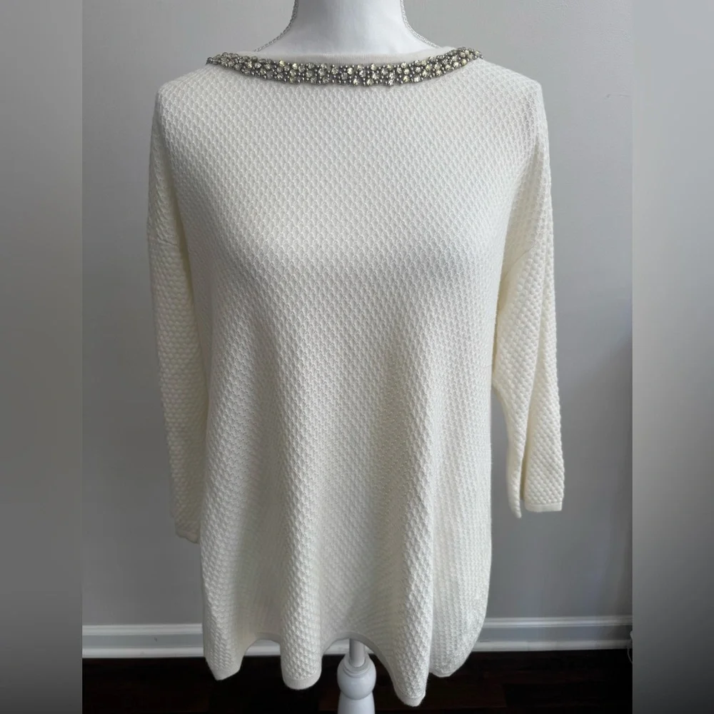 Hinge Cream Sweater with Embellished Neckline - Picture 1 of 10